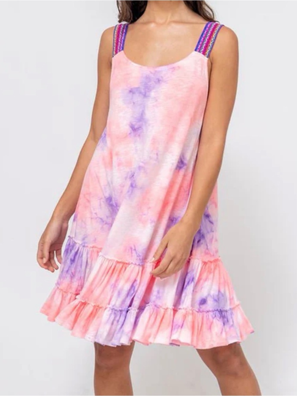 Pitusa Pink & Purple Tie-Dye Ruffle Hem Girls' Dress